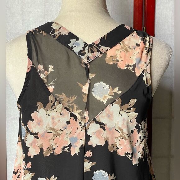 Sienna Sky Black Layered Chiffon Sleeveless Blouse w/Floral Print (Size: XS) - Picture 6 of 8